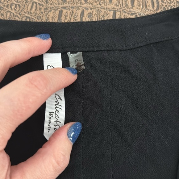 NY Collection Black Open Cardigan – 3/4 Sleeve with Crochet Trim, Size 1X - Picture 8 of 8